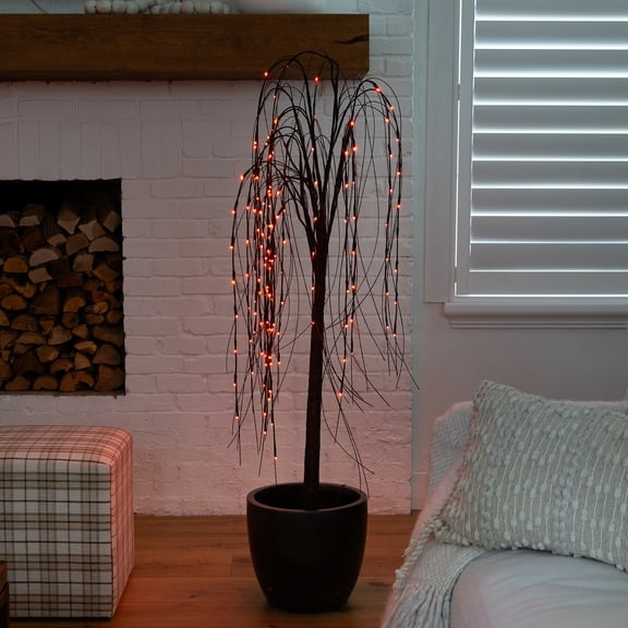 Nearly Natural Pre-Lit Willow Artificial Halloween Tree - 5' - Black - Dual Color LED Lights