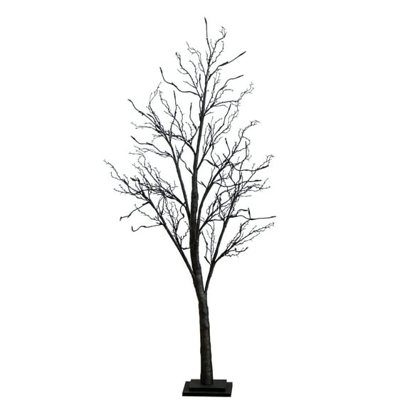 Nearly Natural 5ft. Pre-Lit Halloween Deluxe Black Twig Artificial Fall Tree with 102 Orange and Purple LED Lights