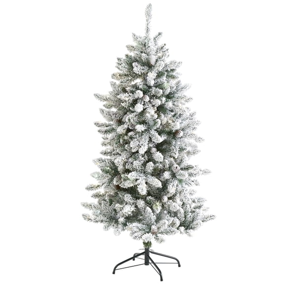 Nearly Natural 5ft. Prelit Flocked Livingston Fir Artificial Christmas Tree with Pine Cones, Green