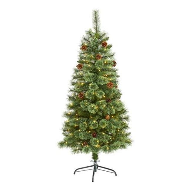 5ft Pre-Lit Warm White Pine Artificial Christmas Tree with Pinecones