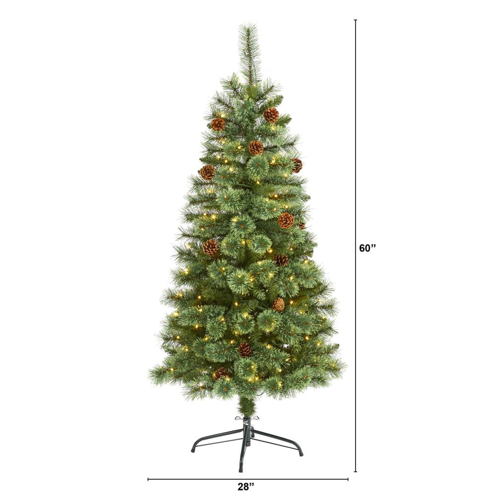 5ft Pre-Lit Warm White Pine Artificial Christmas Tree with Pinecones