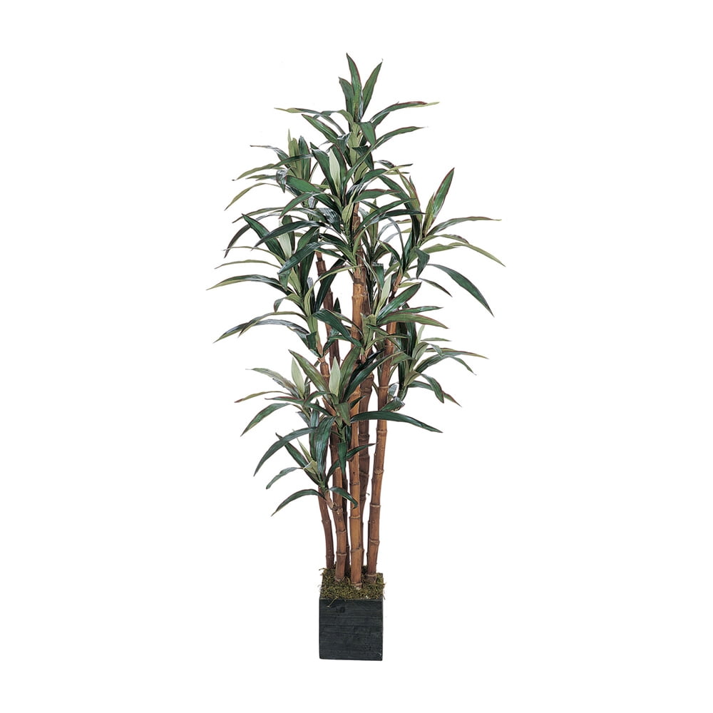 Nearly Natural 5-ft Green Yucca Silk Floor Plant in Wooden Pot