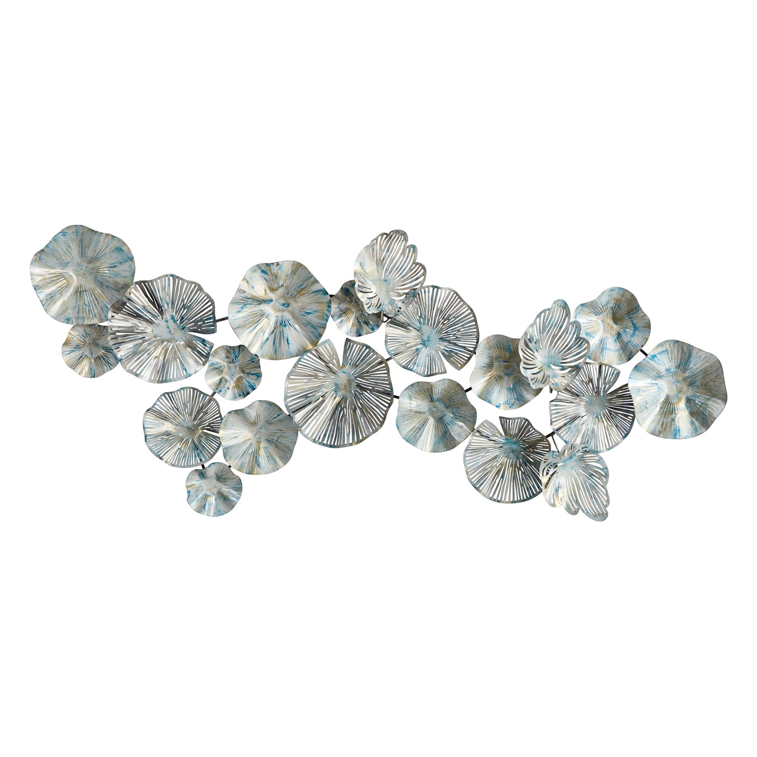 Coastal Blue and Brown Metal Floral Wall Sculpture