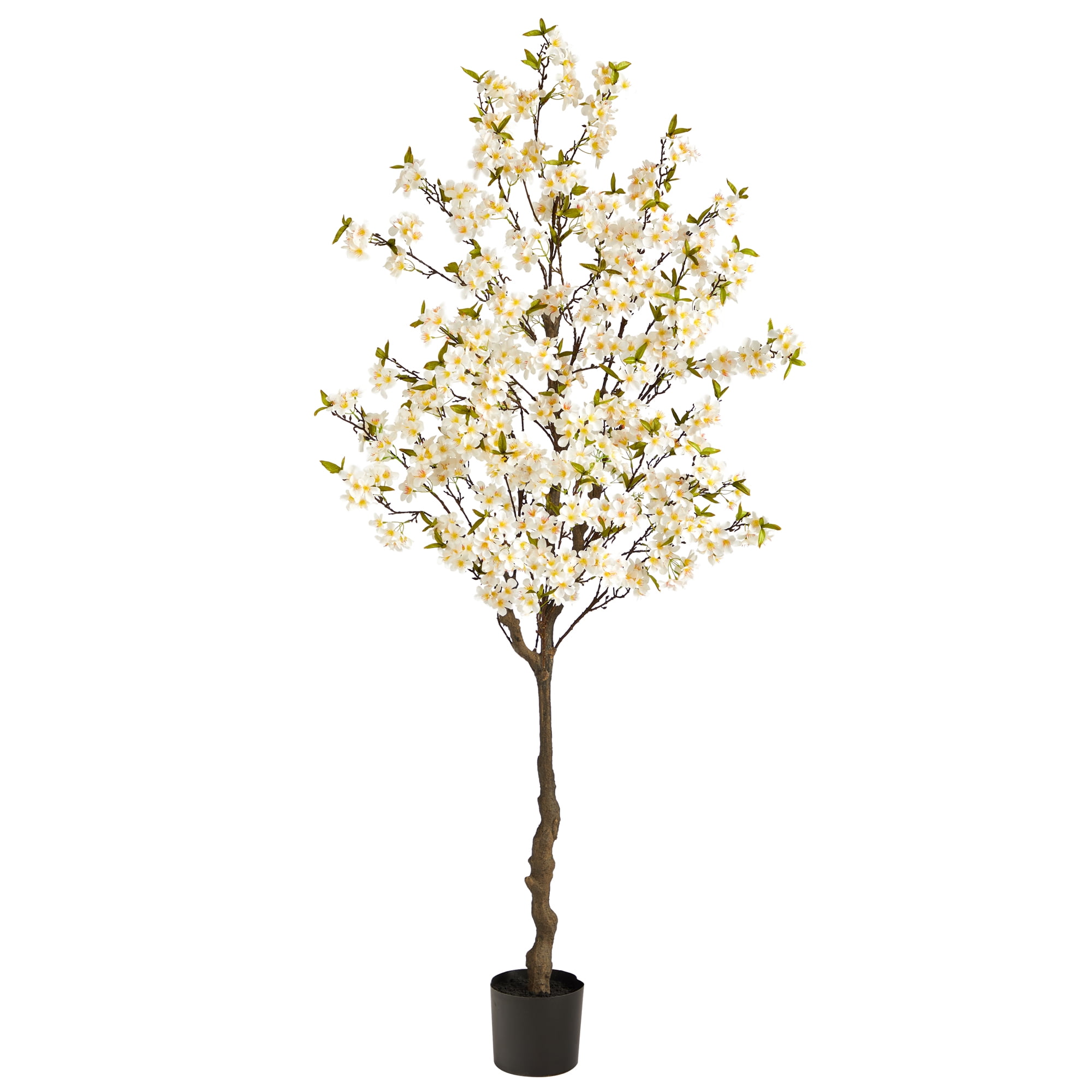 6.5-ft White and Green Faux Sakura Tree in Black Pot