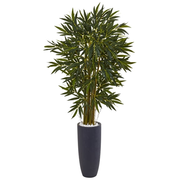 Nearly Natural 6.5' Bamboo Artificial Tree in Gray Cylinder Planter