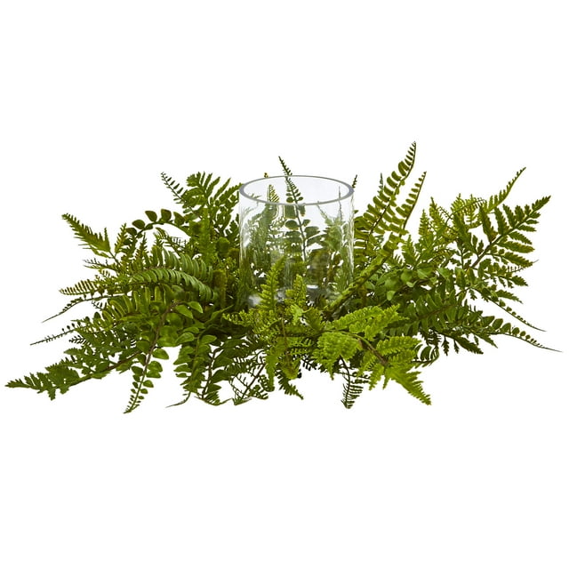 Nearly Natural 6.5" Mixed Fern Artificial Plant Candelabrum, Green