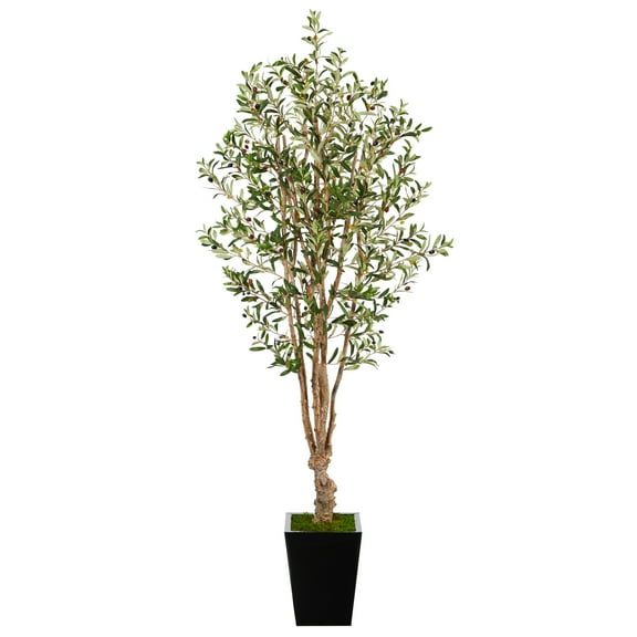 Nearly Natural 6.5' Olive Artificial Tree in Black Metal Planter