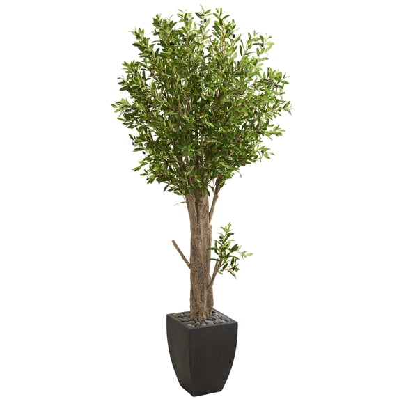 Nearly Natural 6.5' Olive Artificial Tree in Black Planter, Green