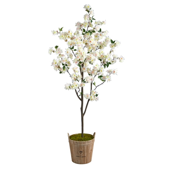 Nearly Natural 6' Cherry Blossom Artificial Tree in Farmhouse Planter
