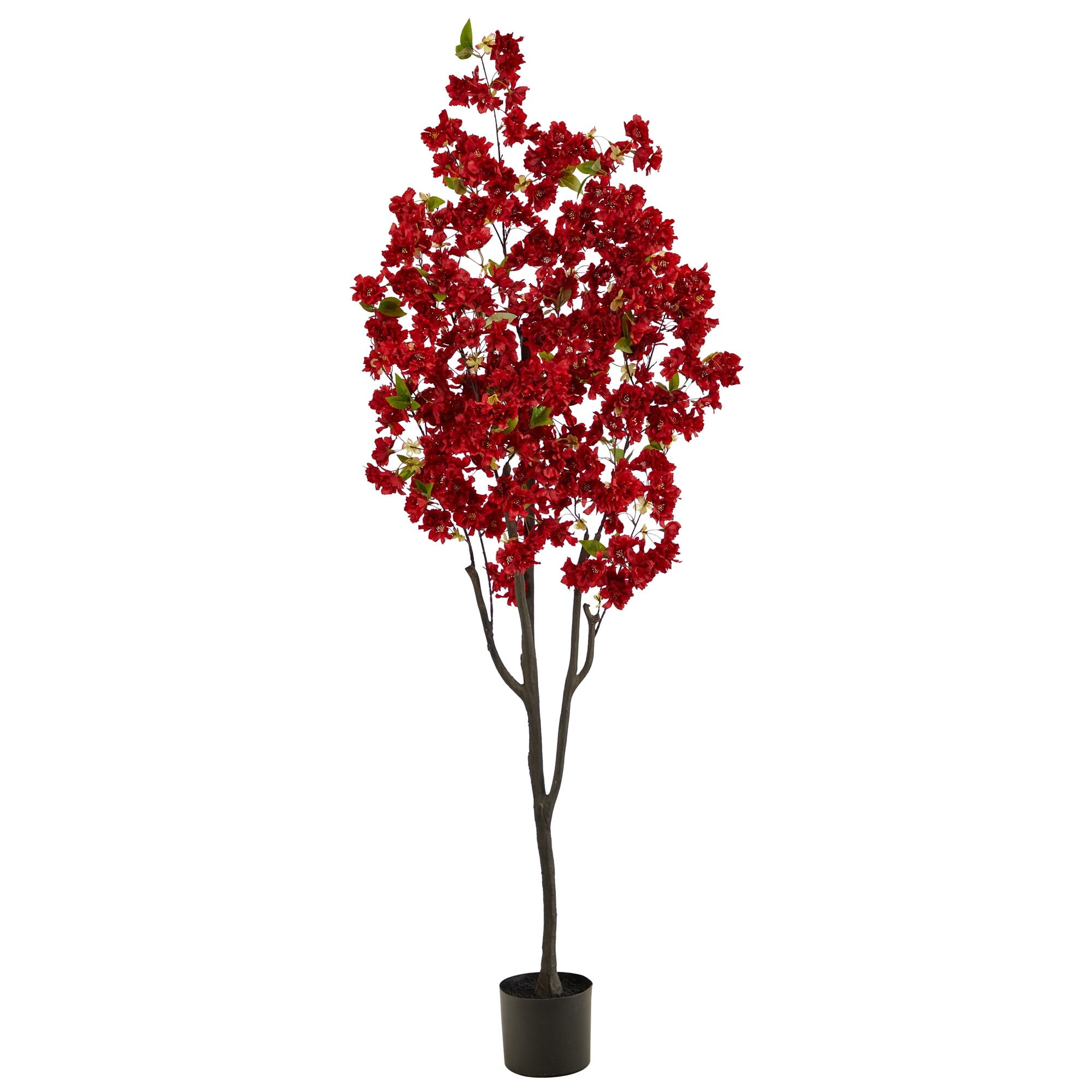 6' Red Cherry Blossom Artificial Tree with Green Leaves