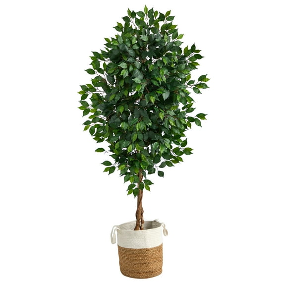 Nearly Natural 6' Ficus Artificial Tree in Cotton/Jute Planter