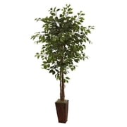 Nearly Natural 6' Ficus Artificial Tree with Bamboo Planter, Green