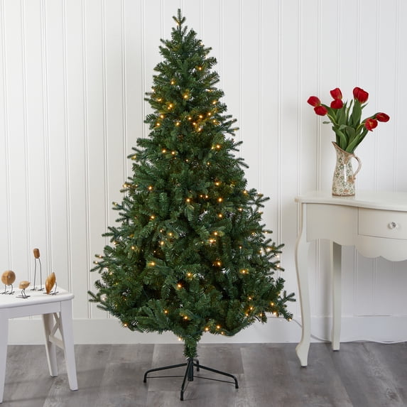 Nearly Natural 6' Green Fir Artificial Christmas Tree Prelit 250 Clear LED Lights