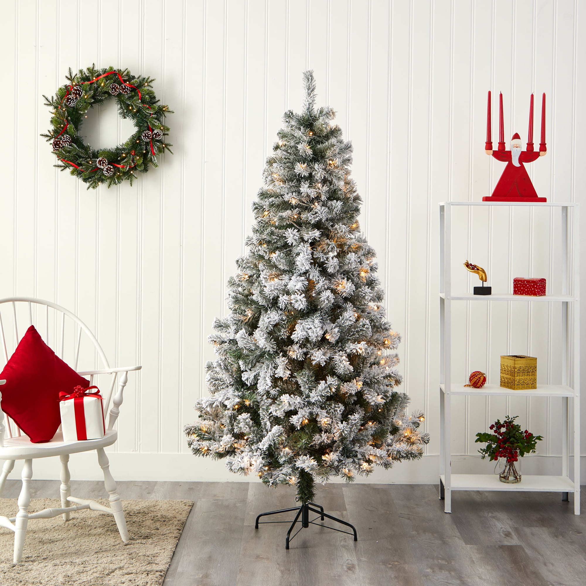 6ft Pre-Lit Flocked Fir Artificial Christmas Tree with Clear LED Lights