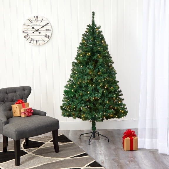 Nearly Natural 6' Green Pine Artificial Christmas Tree Prelit 250 Clear LED Lights