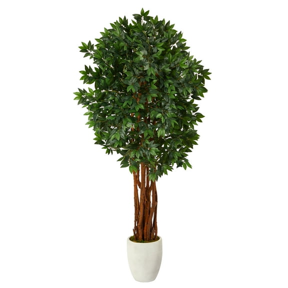 Nearly Natural 6' Lychee Artificial Tree in White Planter