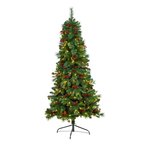 Nearly Natural 6' Pine Artificial Christmas Tree Prelit 150 Warm White LED Lights