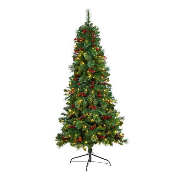 Nearly Natural 6' Pine Artificial Christmas Tree Prelit 150 Warm White LED Lights
