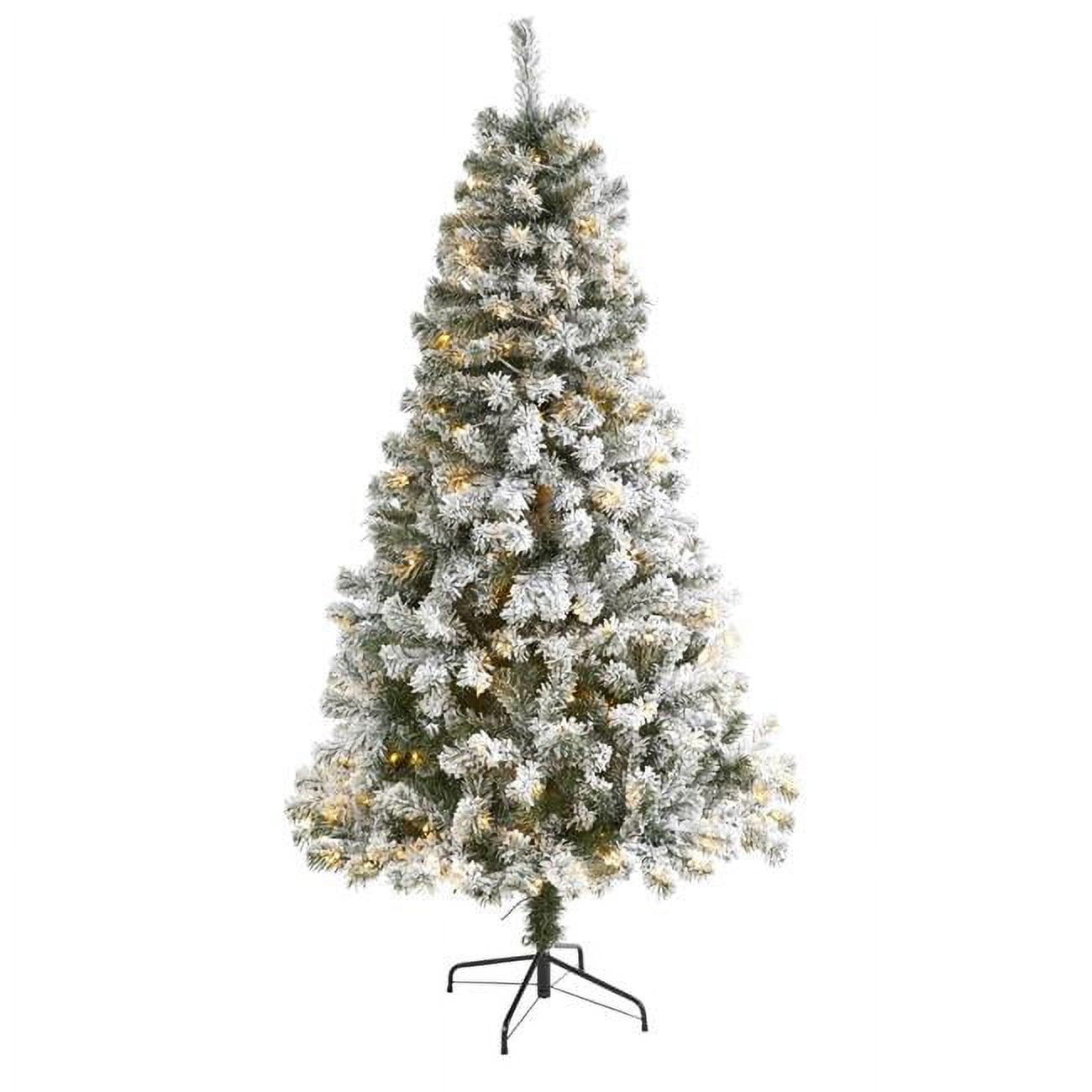6ft Pre-Lit Flocked Fir Artificial Christmas Tree with Clear LED Lights