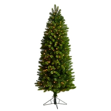 Nearly Natural 6' Slim Spruce Artificial Christmas Tree Prelit 300 LED Lights