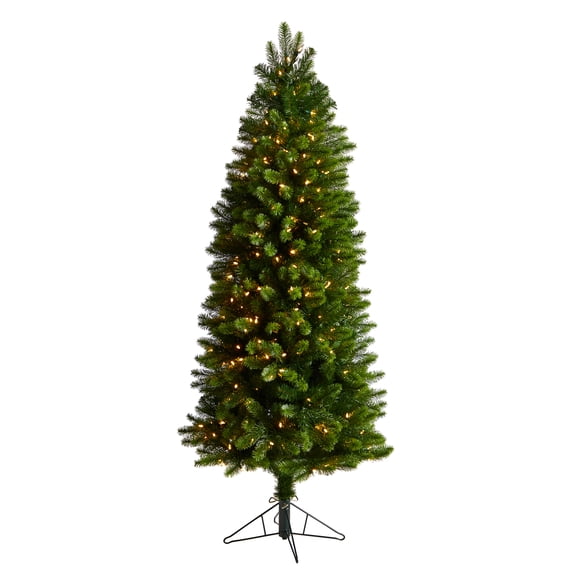 Nearly Natural 6' Slim Spruce Artificial Christmas Tree Prelit 300 LED Lights