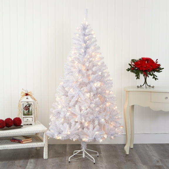 Nearly Natural 6' White Artificial Christmas Tree with 250 Clear LED Lights