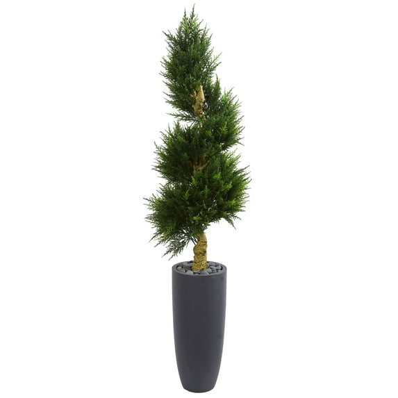 Nearly Natural 6 ft. Spiral Cypress Artificial Tree in Cylinder Planter UV Resistant (Indoor/Outdoor)
