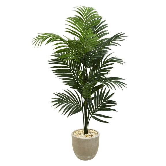 Nearly Natural 62in. Kentia Artificial Palm Tree in Sandstone Planter, Green