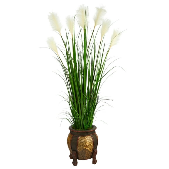 Nearly Natural 63" Wheat Plume Grass Artificial Plant in Decorative Planter, Green