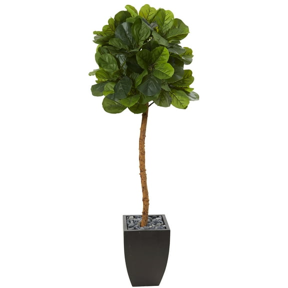 Nearly Natural 64in. Fiddle Leaf Artificial Tree in Black Planter (Real Touch)