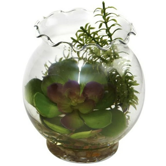 Nearly Natural 6781-S2 Succulent with Fluted Vase - Set of 2