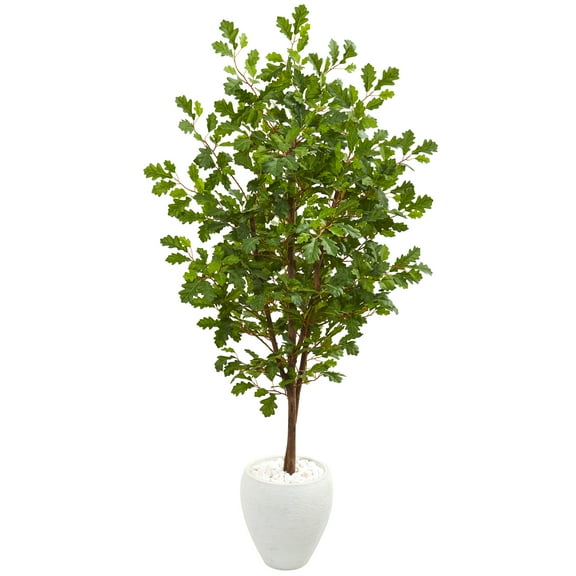 Nearly Natural 68 Oak Artificial Tree in White Planter