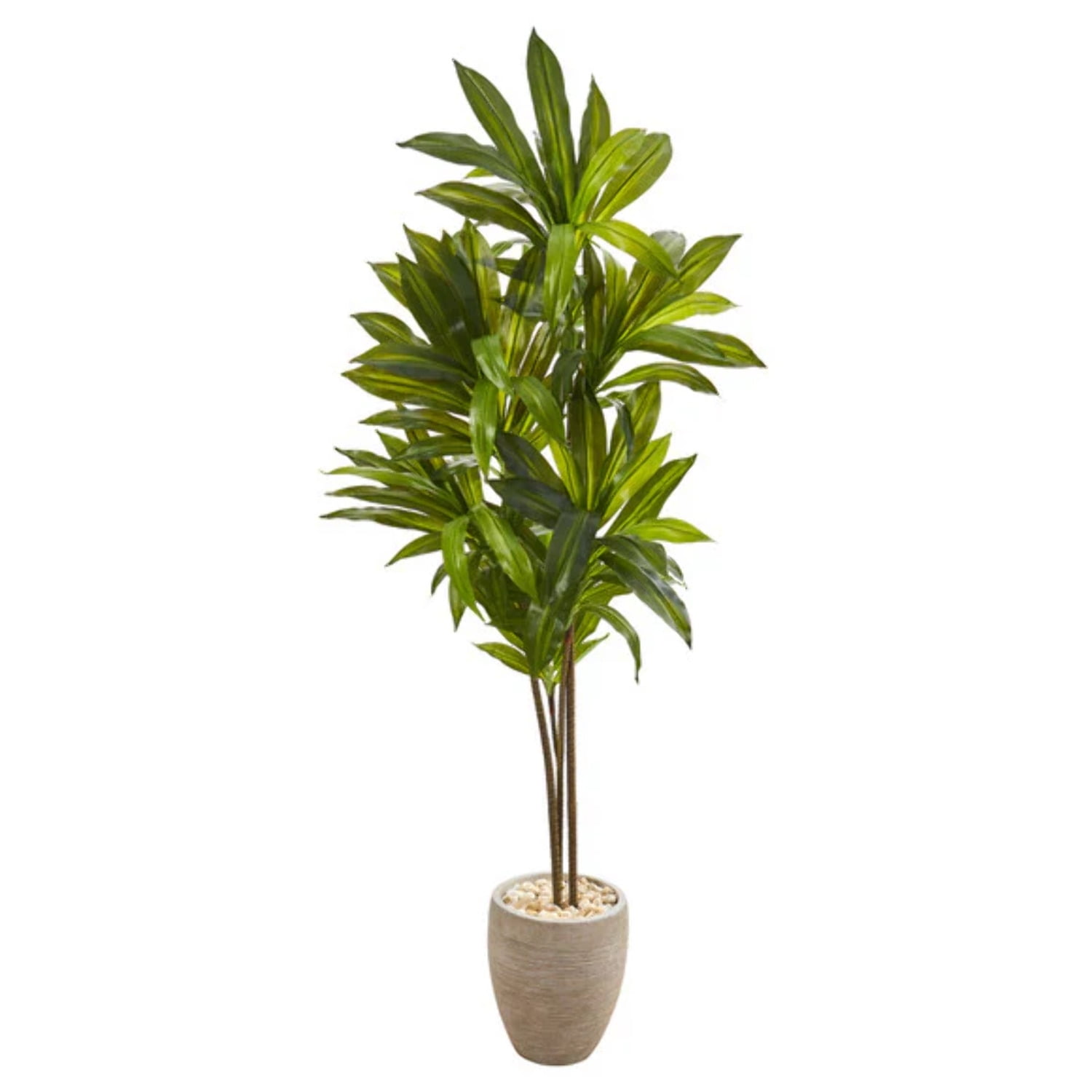 Tropical Dracaena Silk Plant Arrangement in Sand-Toned Planter