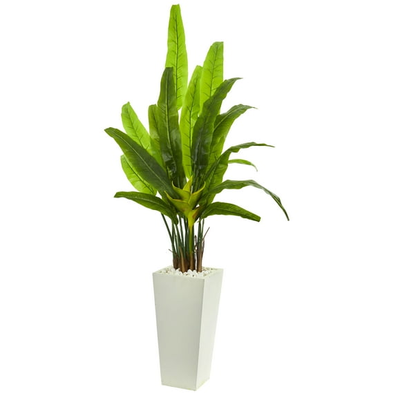 Nearly Natural 69" Travelers Palm Artificial Tree in White Tower Planter