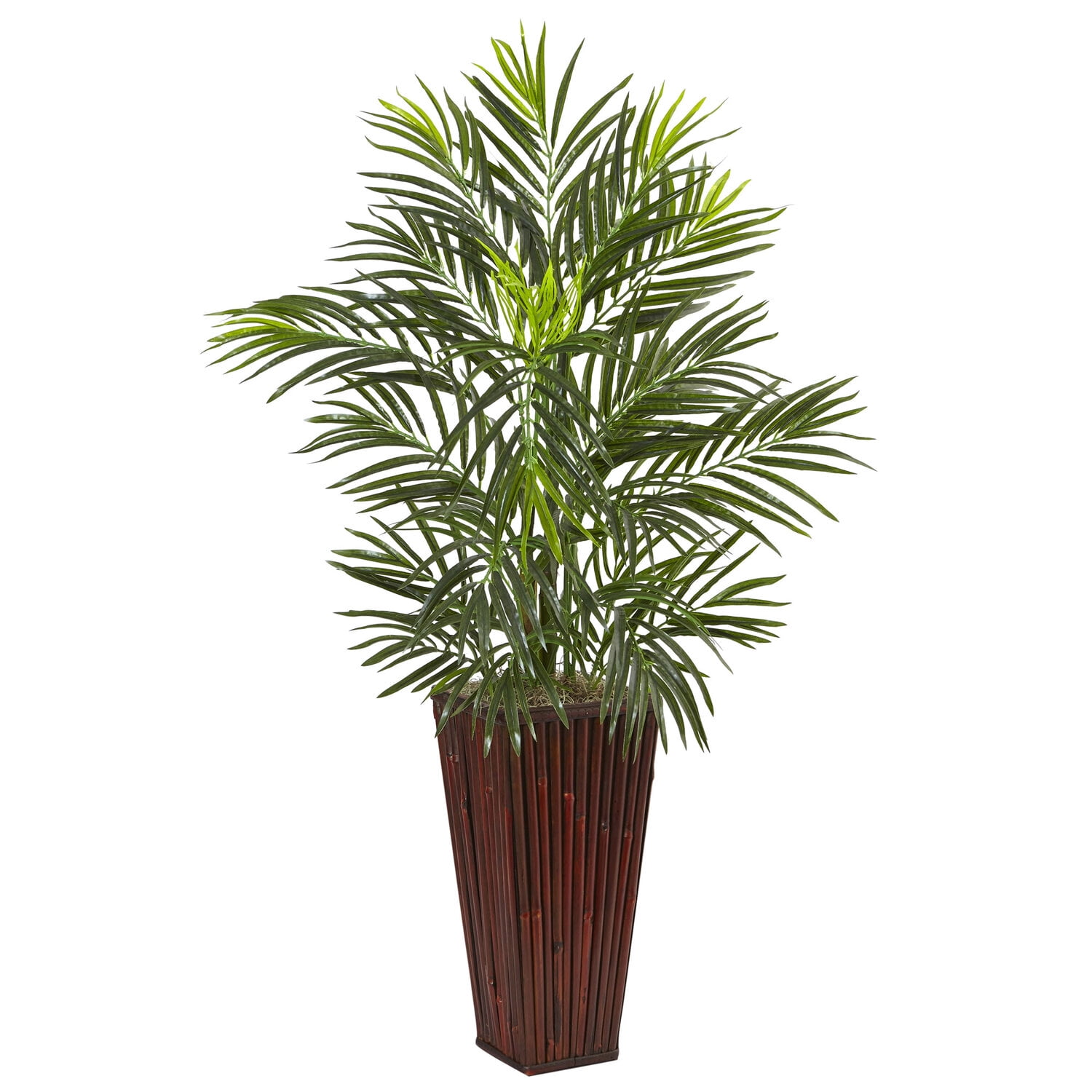 Lush Tropical Faux Areca Palm in Decorative Bamboo Planter