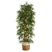 Nearly Natural 6ft. Artificial Bamboo Tree with Handmade Jute & Cotton Basket, Green