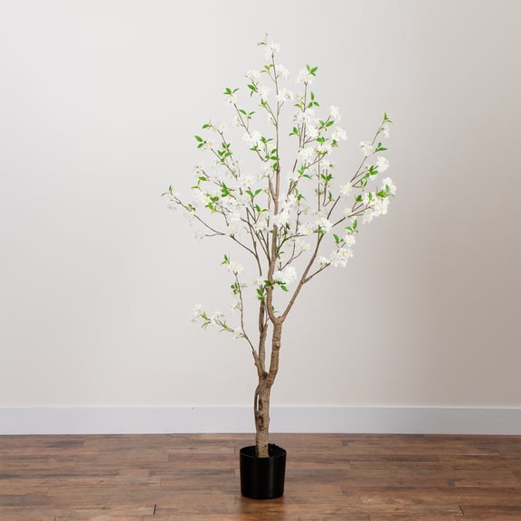 Nearly Natural Deluxe Cherry Blossom Artificial Potted Tree - 6' - White