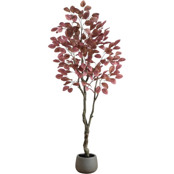 Nearly Natural 6ft Artificial Dogwood Autumn Tree Lifelike Fall Foliage in Decorative Planter, Seasonal Display for Halloween and Thanksgiving, Rust-Colored Leaves