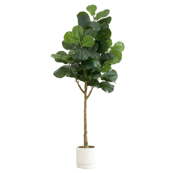Nearly Natural 6ft. Artificial Fiddle Leaf Fig Tree with White Decorative Planter, Green