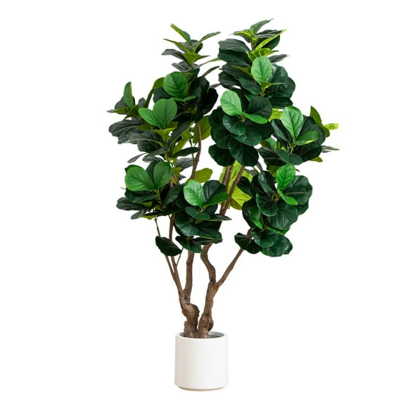 Nearly Natural 6ft. Artificial Grand Fiddle Leaf Tree in White Decorative Planter