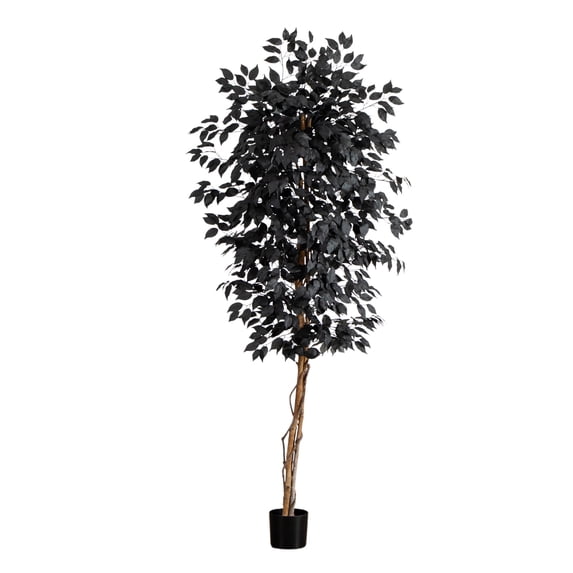 Nearly Natural Black Ficus Artificial Halloween Potted Tree - 6' - Unlit