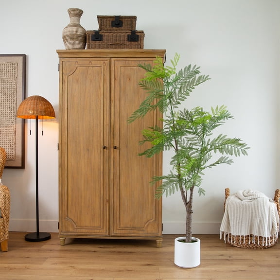 Nearly Natural Jacaranda Leave Artificial Tree with White Planter - 6' - Green