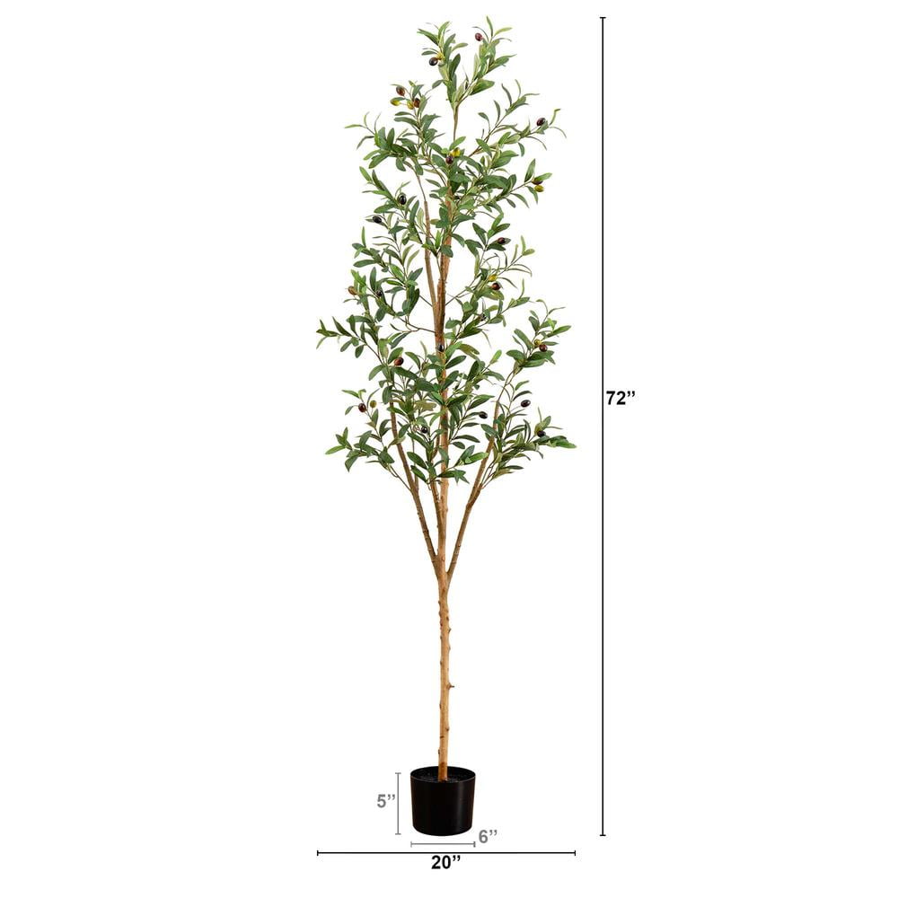 6ft Tall Faux Olive Tree with Natural Trunk in Gray Pot