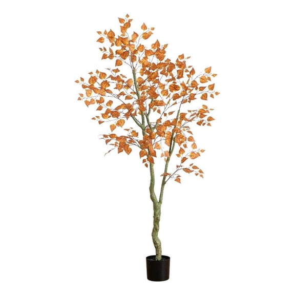 Nearly Natural 6ft Autumn Birch Leaf Artificial Fall Tree in Orange