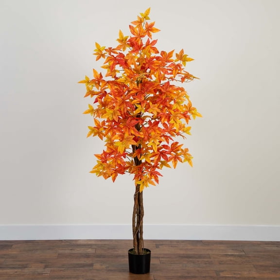 Nearly Natural Potted Deluxe Maple Artificial Tree - 6' - Orange
