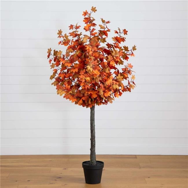 6-Foot Autumn Maple Artificial Tree in Black Planter