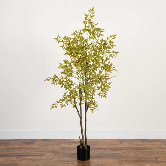 Nearly Natural Nandina Artificial Potted Tree - 6' - Green and Red