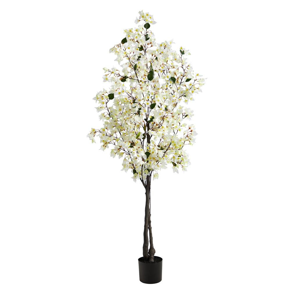 6ft White Bougainvillea Faux Flowering Tree in Iron Planter