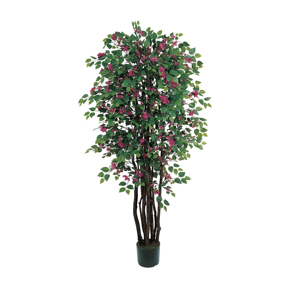 6-Foot Green and Pink Silk Bougainvillea Tree in Black Plastic Pot