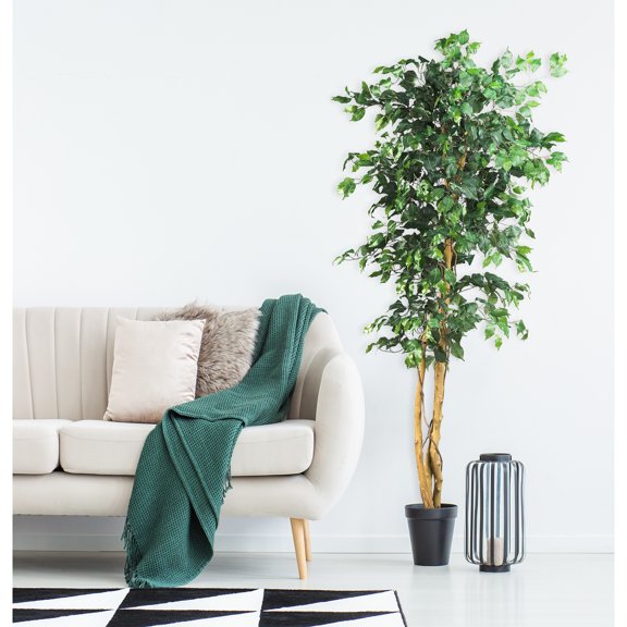 Nearly Natural Ficus Silk Artificial Potted Tree - 6' - Green